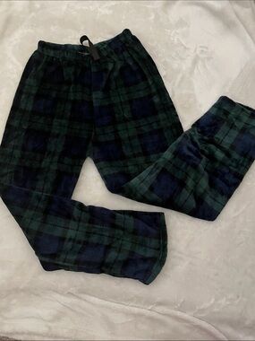 Green and Navy Plaid Fleece Lounge Pants